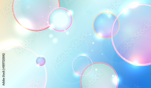 Gradient abstract background with flying soap bubbles in trendy colors. Vector illustration.