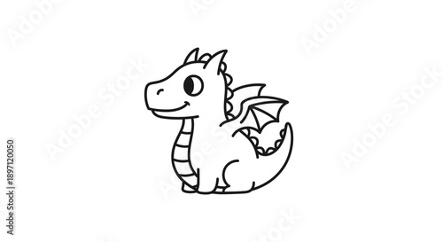 Cute baby dragon outline icon on isolated white background