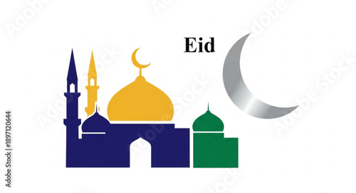 Mosque and Crescent Moon Islamic Celebration Eid.