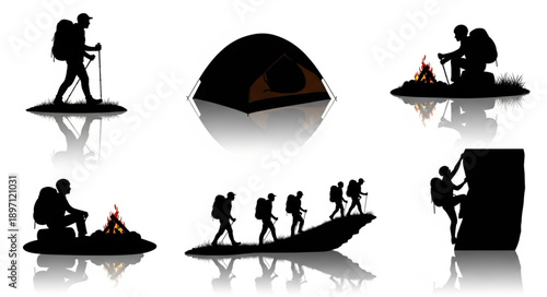 Silhouette Collection of Hiking and Camping Adventures.