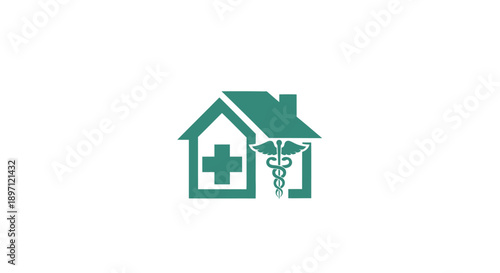 Home Healthcare Medical House Icon with Caduceus on Isolated White Background