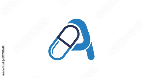 Letter A Combined with Pharmaceutical Pill Capsule Logo, Medicine and Healthcare Concept, isolated white background.