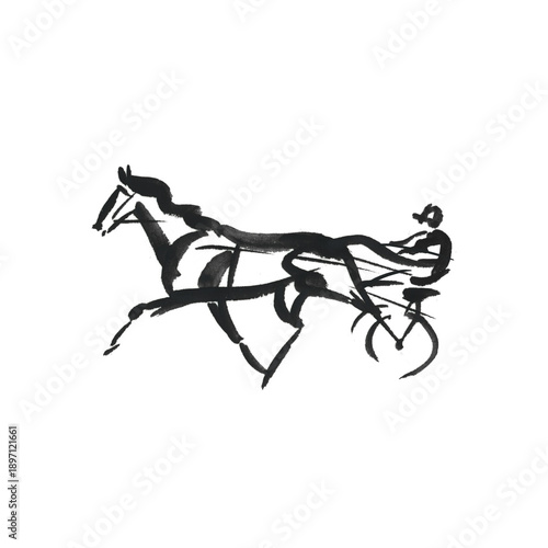 Konstfotografi Harness racing, trotting horse black silhouette drawing