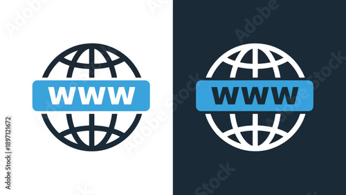 Www globe icons - Blue icon set - Solid icons vector collection - Vector icon set - Line and glyph solid icon set - Clipart - Flat Design Icon