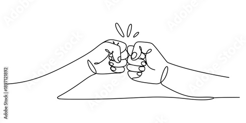 Minimalist continuous line drawing of two people performing a fist bump gesture Vector, illustration