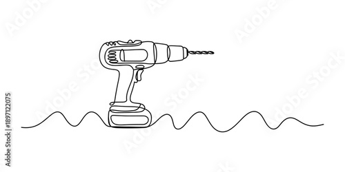 Continuous line art illustration of a cordless power drill for construction and diy concepts Vector, illustration