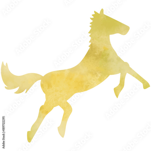 水彩のゴールドの馬のイラスト素材、ベクター、金色の馬、金色、カットアウト、isolated, 年賀素材、干支、全身、透過背景