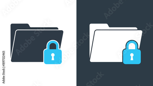 Secure folders - Blue icon set - Solid icons vector collection - Vector icon set - Line and glyph solid icon set - Clipart - Flat Design Icon