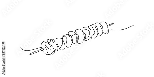 Minimalist continuous line art drawing of a food skewer or kebab on white background Vector, illustration