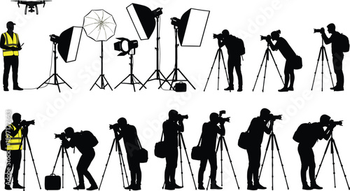 Photography silhouette vector illustration featuring tripod cameras, drone operator, 


















































































































