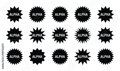Alpha sticker badge label tag vector graphic design element first version earliest form