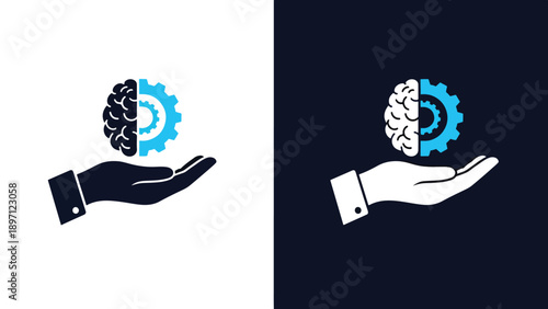 Hand holding gear icon - Blue icon set - Solid icons vector collection - Vector icon set - Line and glyph solid icon set - Clipart - Flat Design Icon