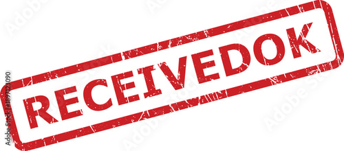 A red grunge textured rubber stamp displaying the word RECEIVEDOK on a crisp white background