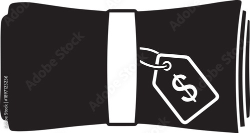 Money bundle roll with dollar price tag vector silhouette illustration financial commerce