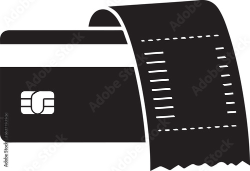 Payment concept credit card and paper receipt vector silhouette illustration line art icon