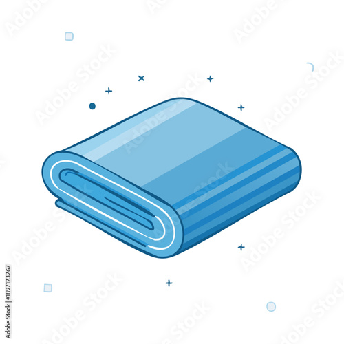 A neatly folded blue towel illustration on a clean background with subtle decorative elements surrounding it