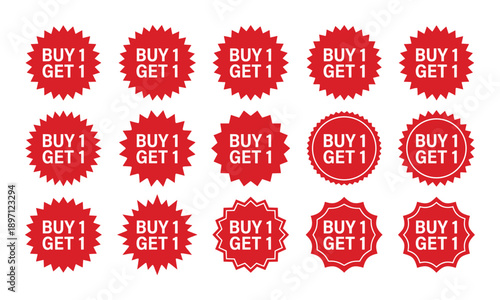 Buy one get one free sale starburst sticker promotional badge label tag vector design
