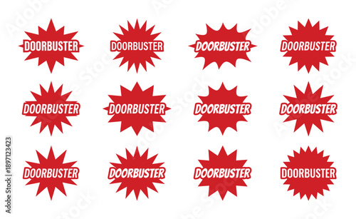 Doorbuster vector offer label stickers for promotional deals isolated on checkered background