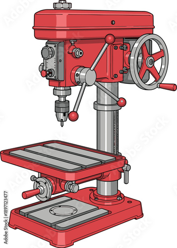 Drill press machine vector illustration workshop equipment industrial tool metalworking isolated design element
