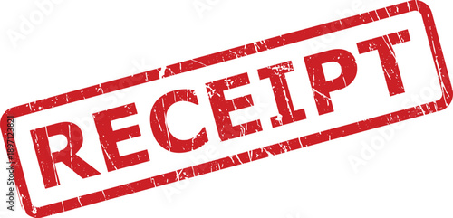 A red grunge textured rubber stamp featuring the word RECEIPT on a clean white background