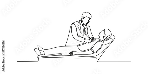 Doctor examines a patient with a stethoscope during a medical consultation continuous line drawing Vector, illustration