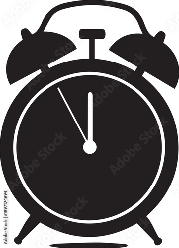 Simple line art clock alarm silhouette vector illustration depicting twelve oclock noon or midnight