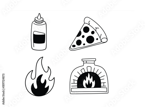 Hand-Drawn Pizza Ingredients and Cooking Vector illustration