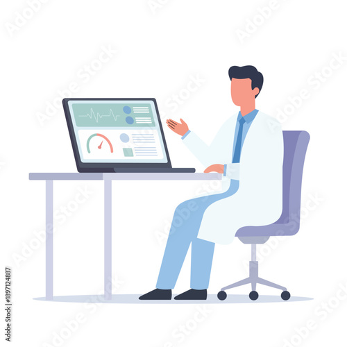 Telehealth Doctor Monitoring Patient Data on Digital Dashboard