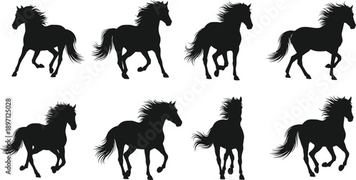 Dynamic Galloping Horses Silhouettes Set