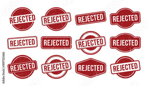 Rejected stamp badge vector icon set grunge rubber sign declined access error denied wrong