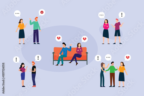 Couple Sitting Back to Back Symbolizing Relationship Conflict and Communication Breakdown 2d flat vector illustration