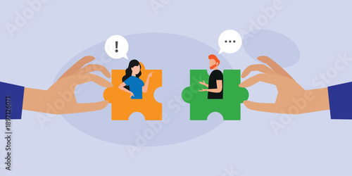 Set of Couple Relationship Conflict Illustrations and Puzzle Piece Communication Concept 2d flat vector illustration