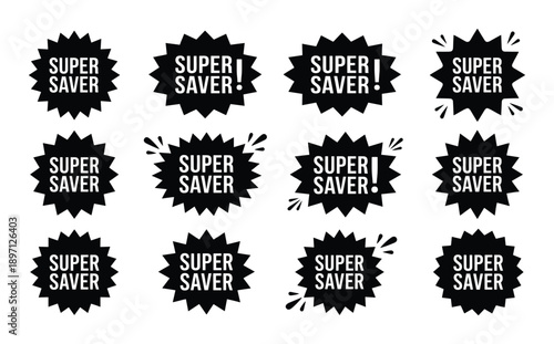 Super saver offer vector label design element for promotion sale discount in black color
