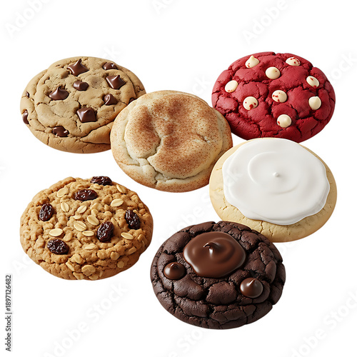 Delicious assorted cookies arrangement on dark background, isolated on transparent background