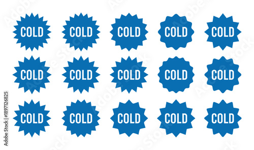 Twelve blue cold label sticker vector shape design set isolated on transparent background