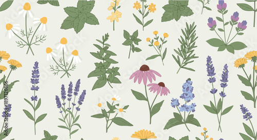 Seamless pattern of cute cartoon succulents and cacti in soft pastel colors, perfect for desert-themed backgrounds and children's designs.