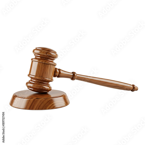 Realistic Wooden Gavel and Sound Block for Courtroom Setting on transparent background