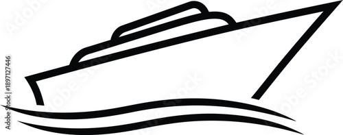 Cruise ship sailing on water waves in a simple line art style