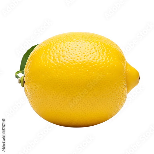 Fresh vibrant yellow lemon with leaf still life on transparent background