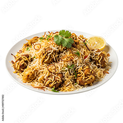 Delicious and flavorful chicken biryani dish presentation on transparent background