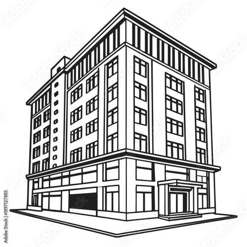 Office Building Line Art Illustration
