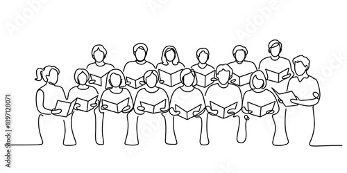 Continuous single line art illustration of a diverse group performing in a choir Vector, illustration