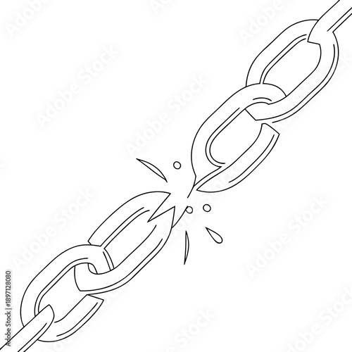 Broken chain with shattered links and sparks flying around  