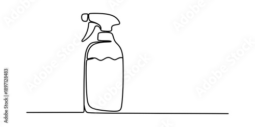Continuous line art illustration of a household cleaning spray bottle on a white background Vector, illustration