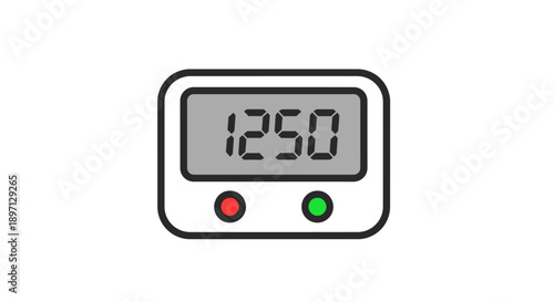 Digital Counter Display Showing 1250 with Red and Green Buttons Illustration