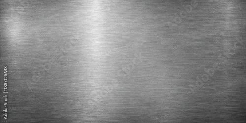 A polished stainless steel plate with a brushed metal texture creates a shiny silver metallic surface pattern on an industrial aluminum sheet material for a sleek gray wallpaper