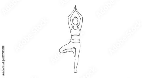 a serene woman practicing yoga tree pose balancing gracefully with hands in prayer position symbolizing wellness mindfulness and inner peace