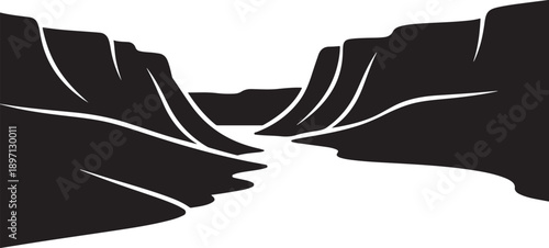 Serene River Flowing Through a Black and White Canyon