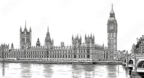 londons houses of parliament big ben westminster bridge line art by the thames ideal for travel history.