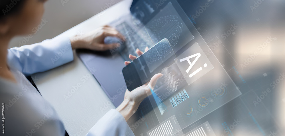 Obraz premium Artificial Intelligence Technology Integration in Modern Work Environments.